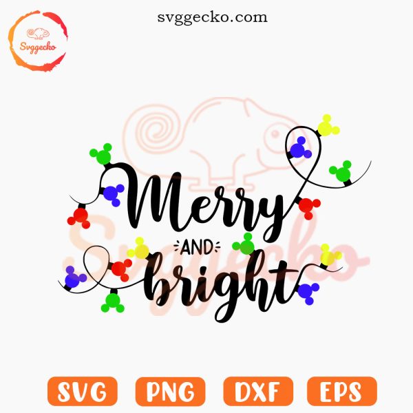 Merry And Bright Mouse Christmas Light SVG, Christmas SVG, Cute Xmas SVG PNG Downloads