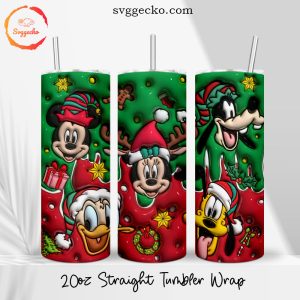 Mickey Friends Face Christmas 3D Puff 20oz Straight Tumbler Wrap PNG Digital Files