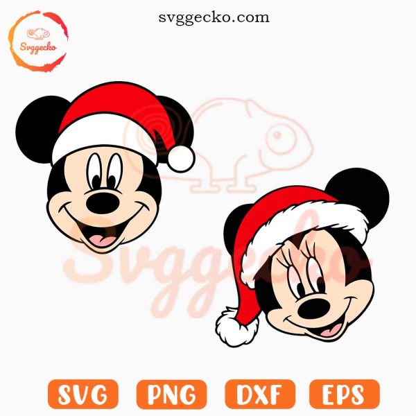 Mickey And Minnie Santa Hat SVG, Cute Disney SVG, Xmas Holiday SVG PNG Digital Download