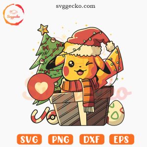 Pikachu Christmas Box SVG, Xmas Tree SVG, Pokemon Christmas SVG PNG Cricut Files