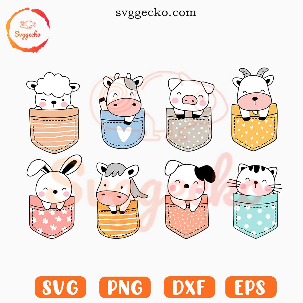 Baby Animals In Pocket SVG, Pig SVG, Cat SVG, Dog SVG, Cute Pets SVG PNG Shirt