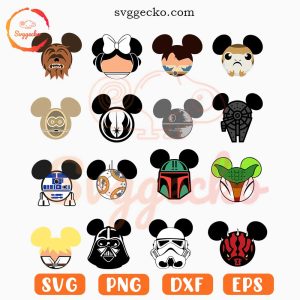 Star Wars Mouse Ears SVG Bundle, Disney Star Wars SVG, Cute Mandalorian SVG PNG Files