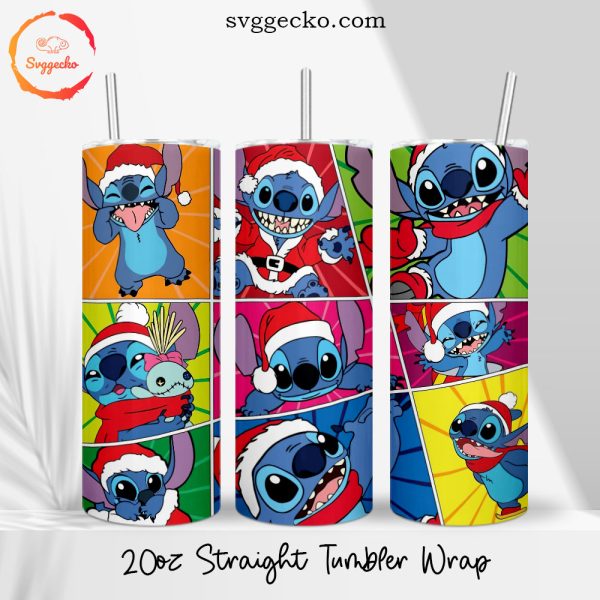 Santa Stitch 20oz Straight Tumbler Wrap PNG, Cute Stitch Christmas Tumbler Template Digital Download