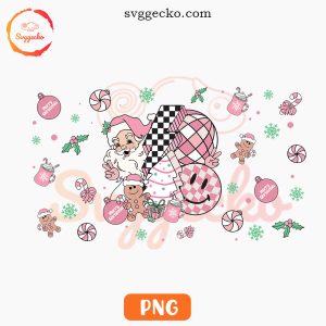 Retro Pink Smiley Christmas PNG, Groovy Christmas PNG, Santa Claus PNG Digital Files