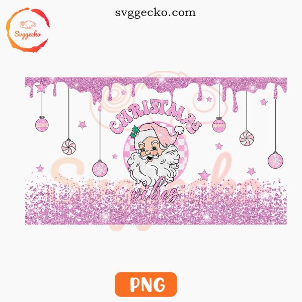Christmas Vibes Santa Claus PNG, Pink Glitter Xmas PNG Sublimation