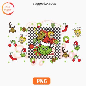 Retro Grinch Friends PNG, Checkered PNG, Christmas PNG Glass Can Wrap