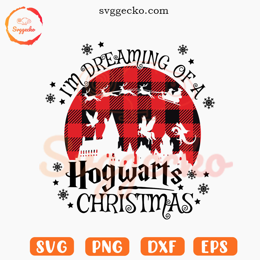 I'm Dreaming Of A Hogwarts Christmas SVG, Buffalo Plaid SVG, Harry Potter Xmas SVG PNG Downloads