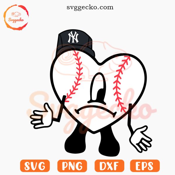 Bad Bunny Heart Yankees SVG, Funny NY Yankees SVG, New York Baseball Fan SVG PNG Files