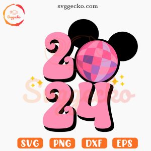 Disco Ball Mouse Ears 2024 SVG, Happy New Year 2024 SVG PNG Digital Download