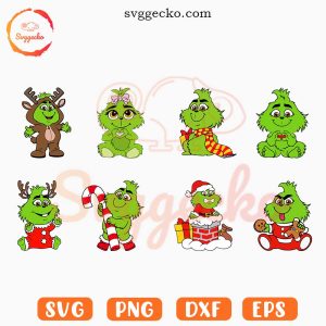 Grinch Baby SVG Bundle, Cute Grinchy SVG, Grandkids Xmas SVG, Grinch Kids Christmas SVG PNG Cut Files
