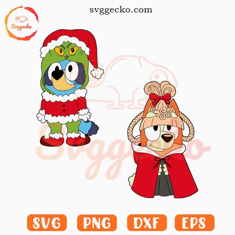 Bluey And Bingo Grinch Costume Grinch Cindy Lou SVG, Cute Blue Dog