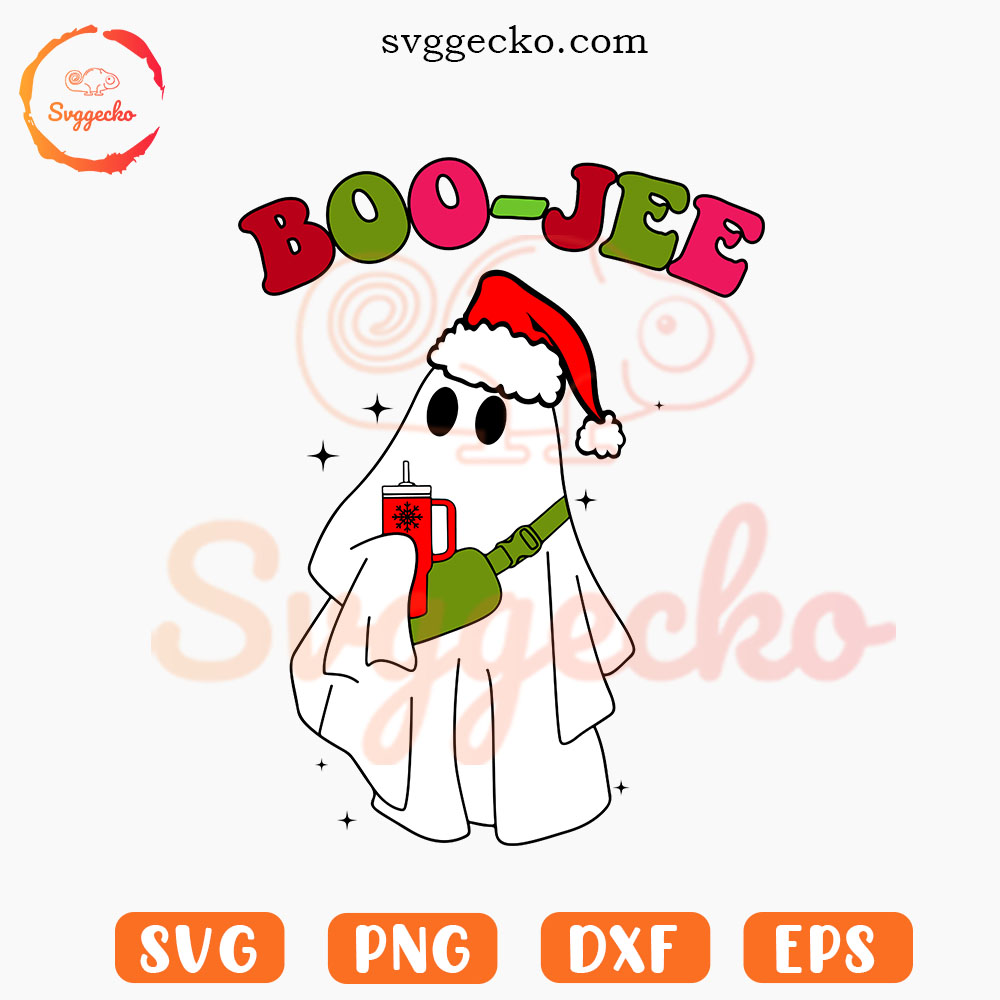 Boo Jee Ghost Christmas SVG, Santa Ghost With Stanley SVG, Trendy Xmas Spooky SVG PNG Files