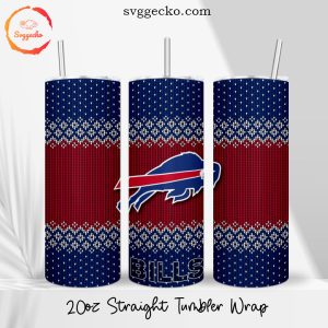 Bills Ugly Sweater Pattern 20oz Straight Tumbler Wrap PNG, Buffalo Bills Christmas Skinny Tumbler Digital Download