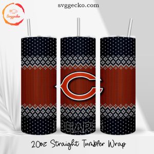 Bears Ugly Sweater Pattern 20oz Straight Tumbler Wrap PNG, Chicago Bears Christmas Skinny Tumbler Template