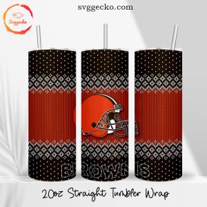 Browns Ugly Sweater Pattern 20oz Straight Tumbler Wrap PNG, Cleveland Browns Christmas Skinny Tumbler Download
