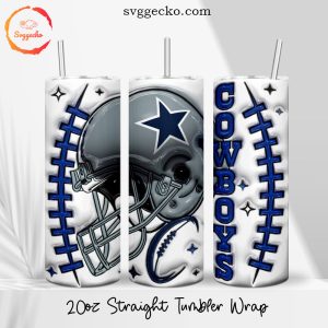 Cowboys 3D Puff 20oz Straight Tumbler Wrap PNG, Dallas Cowboys Football Skinny Tumbler PNG Downloads