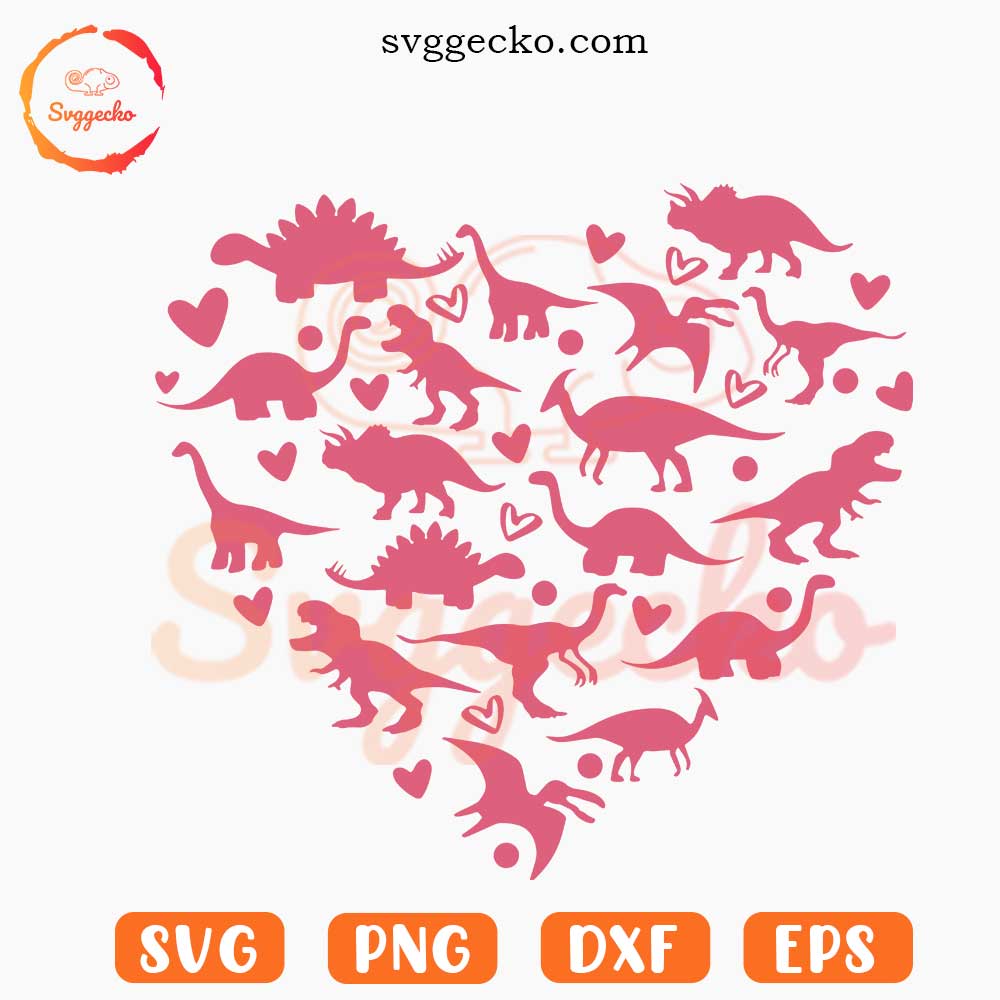 Dinosaur Heart SVG, Valentine SVG, Cute Kids Valentine's Day SVG PNG Files