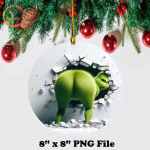 Grinch Ass Break Wall 3D Ornament PNG, Funny Merry Christmas PNG Digital Download