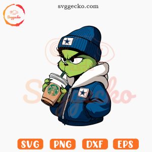 Grinch Jacket Cowboys With Starbucks Coffee Cup SVG, Grinch Dallas Cowboys SVG PNG Shirt