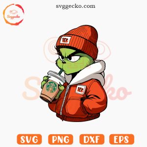 Grinch Jacket Bengals With Starbucks Coffee Cup SVG, Grinch Cincinnati Bengals SVG PNG Downloads