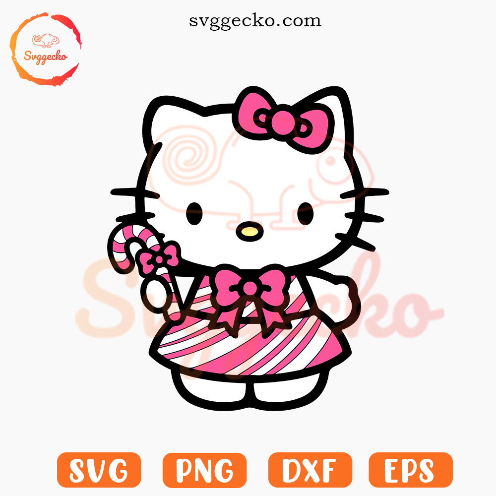 Hello Kitty Candy Cane SVG, Cute Hello Kitty Christmas SVG PNG Cutting Files