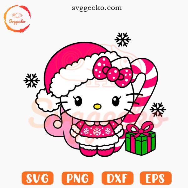 Hello Kitty Pink Santa Hat SVG, Cute Christmas SVG, Kitty Cat Holiday SVG PNG Cut Files