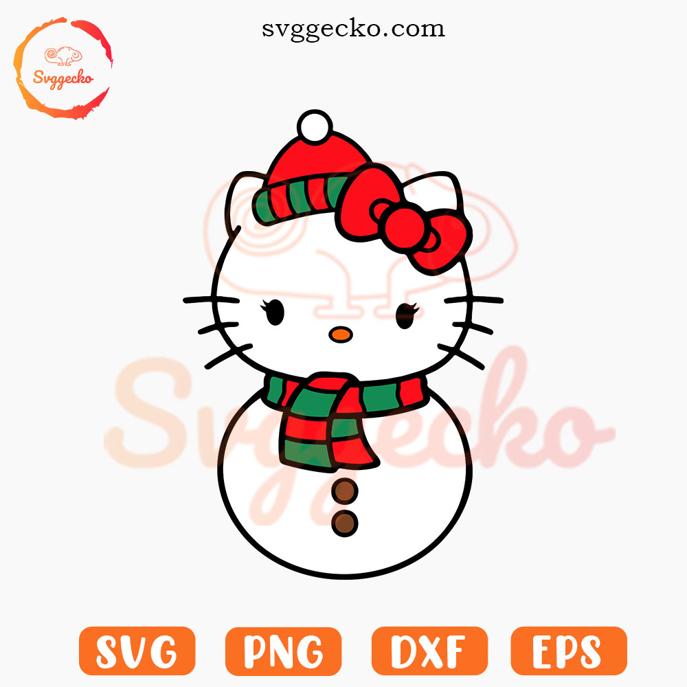 Hello Kitty Snowman SVG, Winter SVG, Cute Cartoon Cat Christmas SVG PNG Cricut