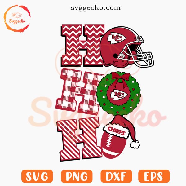 Ho Ho Ho Chiefs SVG, Chiefs Xmas Wreath SVG, Kansas City Chiefs Christmas SVG PNG Digital Download