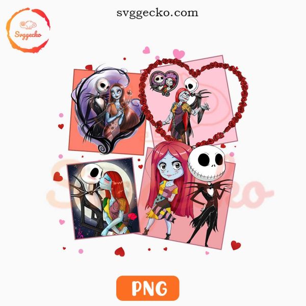 Jack And Sally Heart PNG, Nightmare Before Christmas Valentine PNG, Halloween Couple PNG