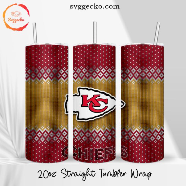 Chiefs Ugly Sweater Pattern 20oz Straight Tumbler Wrap PNG, Kansas City Chiefs Christmas Skinny Tumbler Image