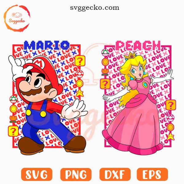 Mario And Princess Peach SVG, Cute Super Mario Couple SVG, Mario Valentine SVG PNG Shirts
