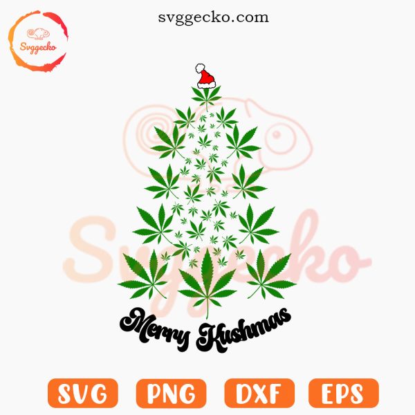Merry Kushmas SVG, Marijuana Leaf Christmas Tree SVG, Xmas Weed SVG PNG Cut Files