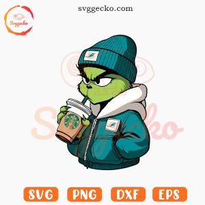Grinch Dolphins Jacket With Starbucks Coffee Cup SVG, Grinch Miami Dolphins SVG PNG
