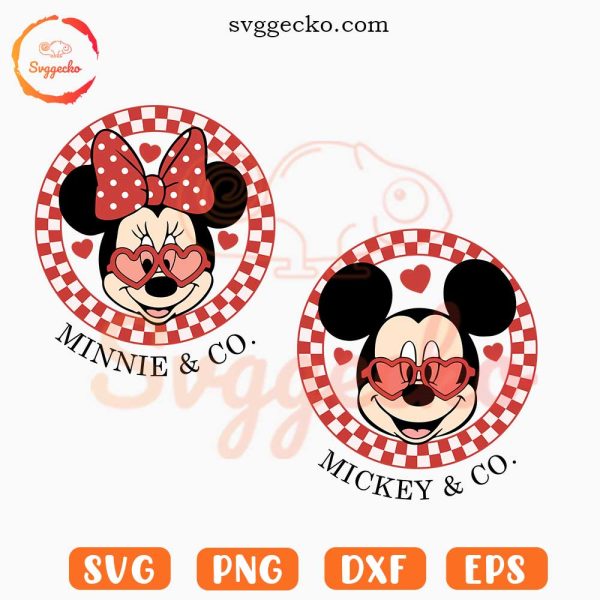 Mickey Minnie And Co Valentine Checkered SVG, Cute Valentine's Day SVG, Couple SVG PNG Files