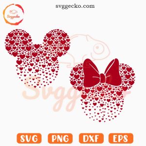 Mouse Head Hearts SVG, Love SVG, Couple SVG, Mickey Happy Valentine SVG PNG Cut Files