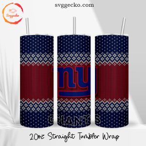 Giants Ugly Sweater Pattern 20oz Straight Tumbler Wrap PNG, New York Giants Christmas Skinny Tumbler