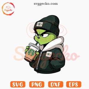 Grinch Packers Jacket With Starbucks Coffee Cup SVG, Grinch Green Bay Packers SVG PNG Digital Files