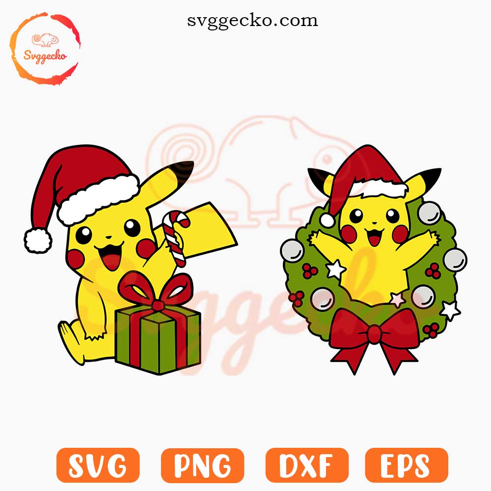 Pikachu Chirstmas SVG, Pikachu Santa Claus SVG, Cute Pokemon Xmas SVG PNG Files