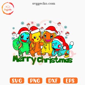 Pokemon Merry Christmas SVG, Pokemon Friends Santa Hat SVG, Cute Christmas SVG PNG Cut Files