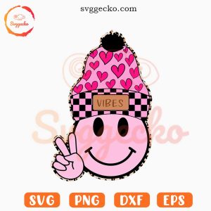 Smiley Face Beanie Vibes Valentine SVG, Cute SVG, Valentine's Day Retro SVG PNG Cut Files