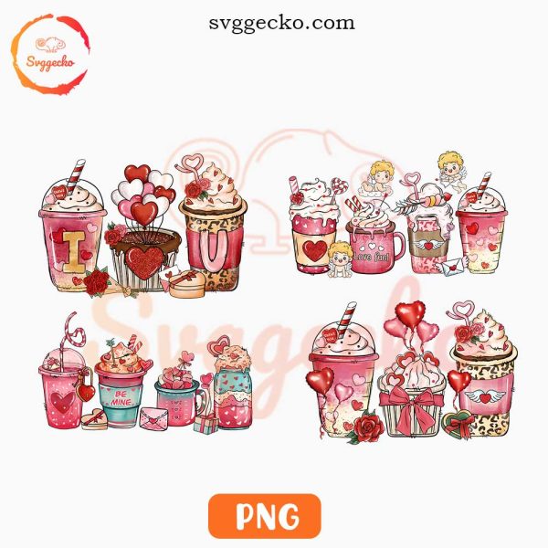 Valentine Coffee Cup PNG Bundle, Be Mine Coffee PNG, Love You PNG Digital Download