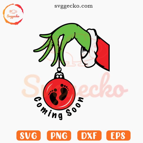 Grinch Hand Footprint Baby Coming Soon SVG, Announcement Pregnancy Xmas SVG, New Mom Christmas SVG