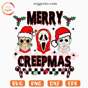 Horror Characters Merry Creepmas SVG, Ghostface Jason Michael Christmas SVG, Funny Spooky Xmas SVG PNG