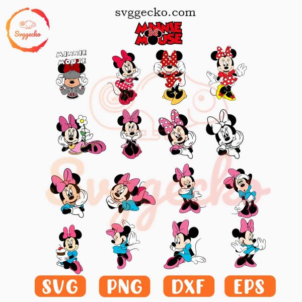 Minnie Mouse SVG Bundle, Mickey Girlfriend SVG, Cute Disney Girl SVG, Cartoon SVG PNG Cut Files