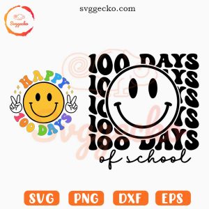 Smiley 100 Days Of School SVG, Happy 100 Days Retro SVG PNG For Shirt