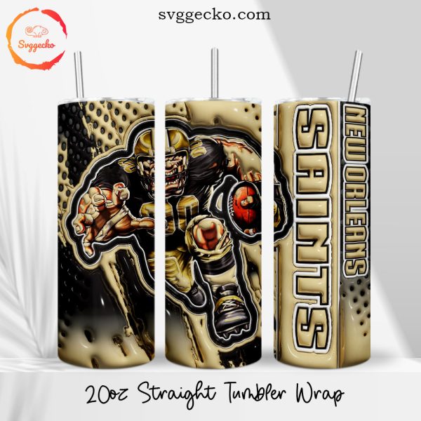 New Orleans Saints Mascot 3D Puff 20oz Straight Skinny Tumbler Wrap PNG Downloads