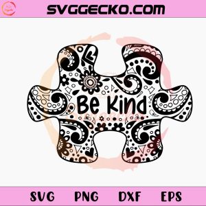 Be Kind Autism Awareness Puzzle SVG PNG Files For Cricut