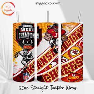 Chiefs AFC West Champions 2023 20oz Straight Tumbler Wrap PNG, Kansas City Chiefs 2023 Skinny Tumbler File