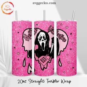 Ghostface Hello Valentine 20oz Straight Tumbler Wrap PNG, Valentines Day Scream Skinny Tumbler PNG Files