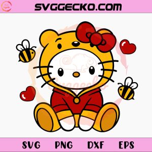 Hello Kitty Pooh And Heart SVG, Cute Love SVG, Valentine's Day Cartoon SVG PNG Cricut